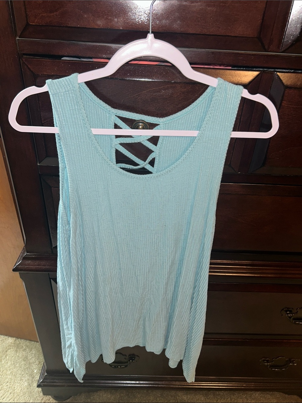 Faded Glory Mint Ribbed Tank with Lattice Back